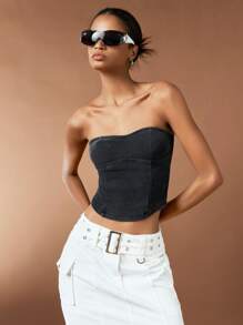 Forever 21 Vintage Ruffle Ribbed Acid-Washed Crop Top For Women - Grey - View 4