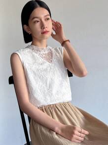 FRIFUL 女士夏季蕾絲拼接二合一背心 - 白色 - 查看 7