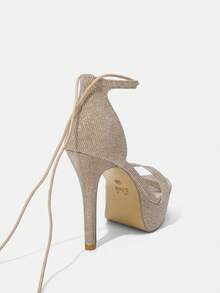 Scarpe donna con tacco alto, sandali con plateau impermeabili, punta tonda, tacco a spillo e cinturino per la primavera e l\"estate - Dorato - Visualizzare 9