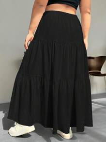 SHEIN EZwear Plus Size Women'S Low Rise Maxi Skirt For Vacation - Black - View 2