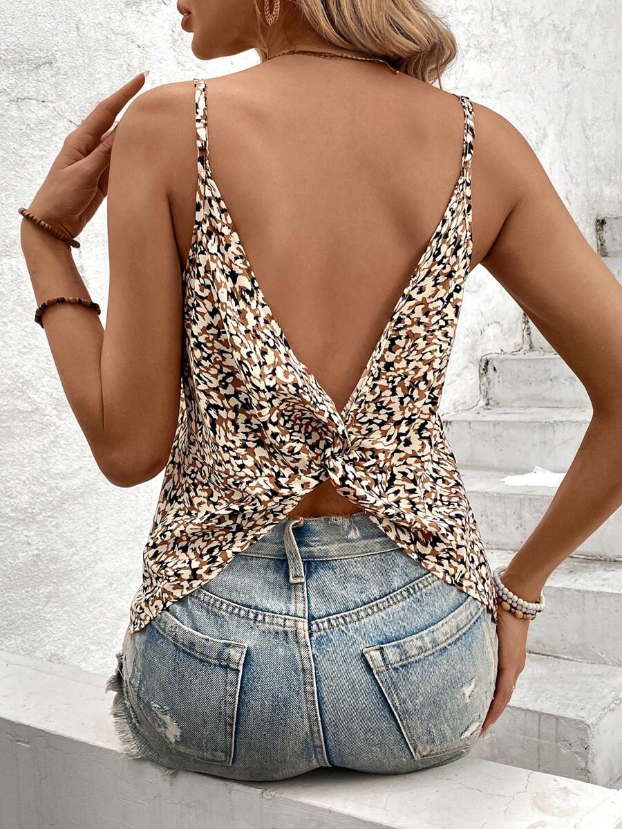 SHEIN Frenchy 女士夏季花卉全印花背心上衣，Bridgerton - 卡其色 - 查看 1