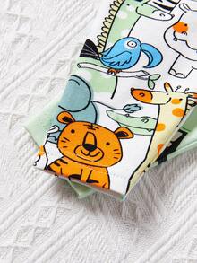 SHEIN Bé Trai Vừa Ôm Vừa Vặn Đơn Giản & Dễ Thương & Vui Nhộn Họa Tiết Hoạt Hình Tay Ngắn & Quần Short 4 Trang Phục Ở Nhà Cho Mùa Hè - màu xanh lá - Xem 3