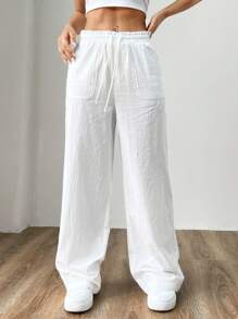 SHEIN EZwear 女士白色編織寬腿褲