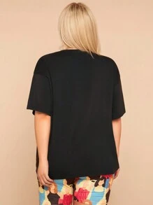 FRIENDS X SHEIN Camiseta casual con gráfico negro del logotipo de la clásica tríada de la serie de TV para tallas grandes - Negro - Ver 2