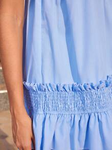 Aveloria Vestido De Tirantes De Espagueti Para Mujeres Con Dobladillo Con Volantes Y Diseño De Parches - Celeste - Ver 3