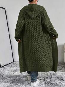 Women's Fashionable Solid Color Cable Knit Cardigan, Versatile For Autumn - Army Green - View 2
