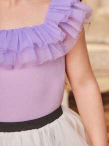 SHEIN Blusa de hombros descubiertos con malla estilo princesa soñadora para niña joven - Morado - Ver 6