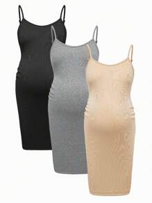 Modmama Maternity Summer Urban Casual Multicolor Tight-Fitting Spaghetti Strap Dress With Large Round Neckline