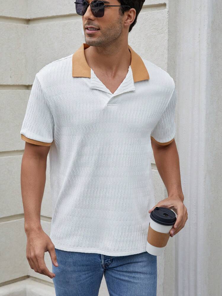 Men's Color Block Short-Sleeved Polo Shirt