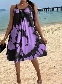 Maweii Plus Size Summer Color Block Spaghetti Strap Dress
