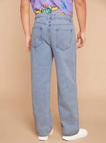 FRIENDS X SHEIN Jeans De Pierna Recta Con Cremallera Y Estampado De Letras Para Hombres