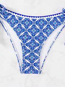 SHEIN Swim Halter Neck Bikini Set With Printed Pattern, Suitable For Summer Beach & Pool - Royal Blue - View 8