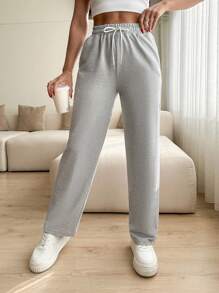 EURMUSE 女士侧色块抽绳腰部慢跑裤