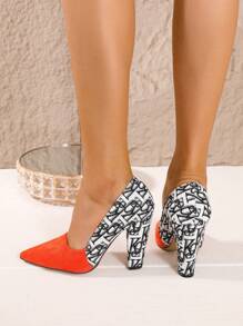 Women's Orange High Heel Shoes With Chunky Heel And Multi-Color Glittering Design - Burnt Orange - View 2