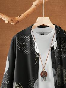 EMERY ROSE 女裝時尚優雅寬鬆襯衫,隨機花卉印花,長版設計 - 黑與白 - 查看 3