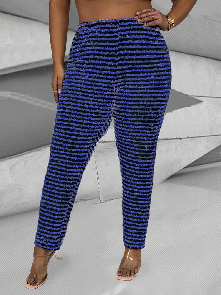 Ladies' Plus-Size Striped Skinny Pants Fall Cloth For Women