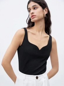 SHEIN Unity Áo ba lỗ có gân thông thường màu trơn cho nữ, thích hợp cho mùa hè - màu đen - Xem 1