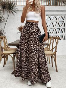 Breezaya Fusta lungă cu imprimeu leopard la modă pentru femei pentru ținuta maxi de vacanță pe plajă de primăvară și vară