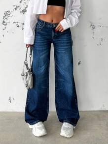 EURMUSE Women's Low Waist Retro Washed Jeans - Dark Wash - View 3