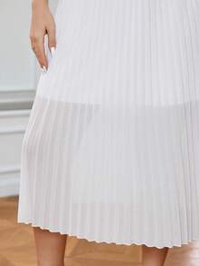 SHEIN Privé Kích thước lớn Của phụ nữ Trắng Lễ cưới Mùa Lãng mạn Xếp li Lay động A-line Mùa Xuân Váy - trắng - Xem 5