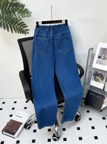 SHEIN Teen Boy Stylish Washed Ripped Loose Straight Leg Blue Jeans,Baggy Pants,For Spring And Summer Outfits