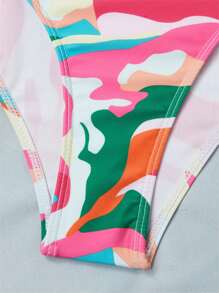 SHEIN Swim Traje de baño de una pieza con estampado abstracto y tirantes de espagueti para mujer, adecuado para la playa o el verano de vacaciones