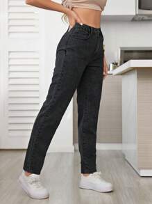 SHEIN Tall Của phụ nữ Đơn giản Màu thuần Cao eo Quần jean - Xám - Xem 5