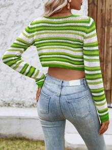 Breezaya Ngắn Giải trí Sọc Áo len Mở - Nhiều màu - Xem 2