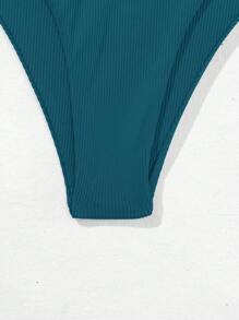 SHEIN Swim Women's Ruched Bandeau Bikini Set, Two Pieces Bikini Set For Summer Beach - Teal Blue - View 5