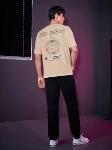 Manfinity VCAY 1pc Letter Graphic Drop Shoulder Loose Tee - Apricot - View 3