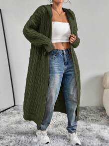 Women's Fashionable Solid Color Cable Knit Cardigan, Versatile For Autumn - Army Green - View 5