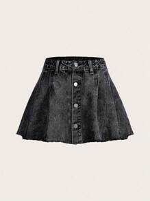 SHEIN ICON Denim A-Line Skirt With Fringe Hem Design - Black - View 6