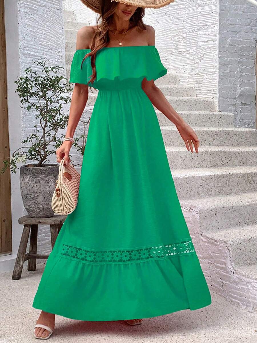 Chiquease Women's Off-The-Shoulder Ruffle Dress, Summer - Green - View 1