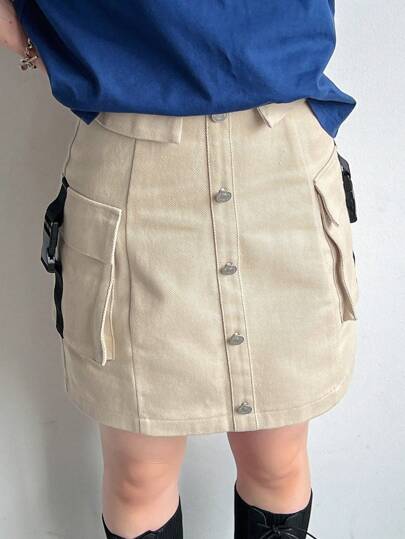 FRIFUL 女士纽扣装饰实用风格休闲A字裙、铅笔裙