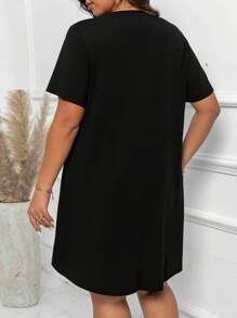 EMERY ROSE Rochie de damă casual cu imprimeu de ciupercă și nasturi, tricotată moale, cu model patchwork, brodată cu paiete, tiv asimetric, mărime plus