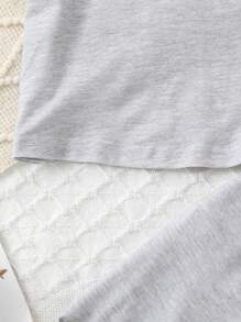 Tween Girl Solid Grey Simple Style Short Sleeve Top And Long Pants Casual Home Outfit Set - Grey - View 3