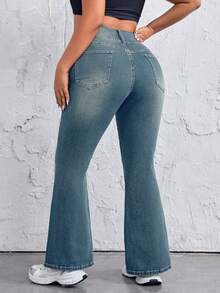 SHEIN ICON Kích thước lớn Của phụ nữ Pháo sáng Quần jean Với Túi - Màu xanh bụi bặm - Xem 2