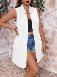 Calvaya Chaleco Largo De Blazer De Talla Grande Para Mujer En unicolor
