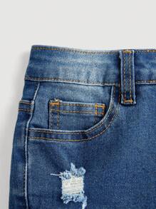 SHEIN Girlism Jeans mit ausgestelltem Bein im Boho-Stil mit Distressed-Effekt für Tween Mädchen im Frühjahr und Sommer