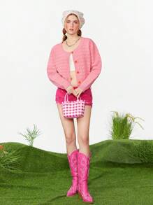 SHEINNeu 女款休閒開衫 - 粉色 - 查看 5