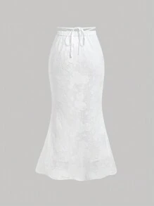 SHEIN MOD Solid Color Cutout Design White Long Mermaid Skirt - White - View 2