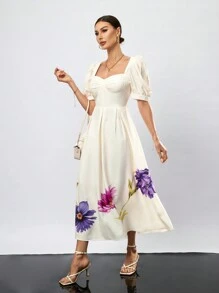 Aveloria 女士印花短袖修身連身裙,適用於夏季