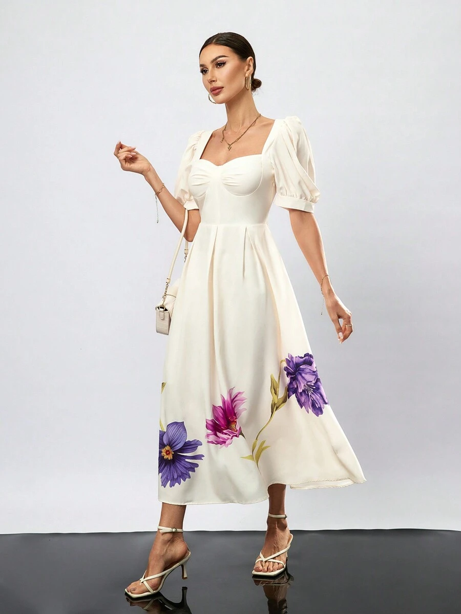 Aveloria 女士印花短袖修身連身裙,適用於夏季