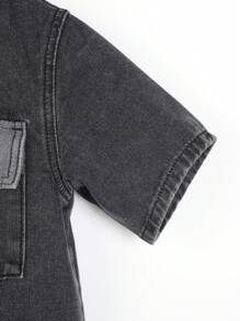 Tween Boy Distressed And Patch Embroidery And Black Hooded Denim Jacket