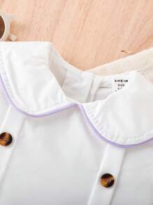 Baby Girl Lovely Elegant Casual Summer Peter Pan Collar Outfit - Purple - View 4