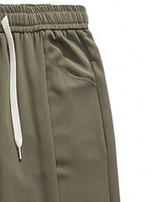 男士春夏季時尚休閒冰絲長褲 - 軍綠色 - 查看 4