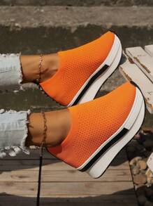 女士厚底坡跟运动鞋休闲运动鞋 - 橘色 - 查看 7