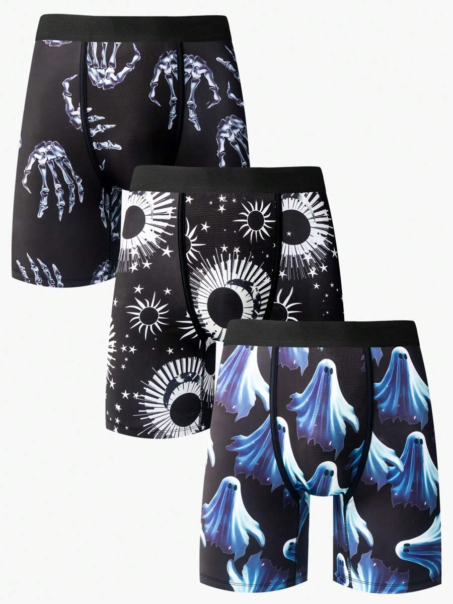 Men's 3d Digital Print Boxer Briefs (3 Pieces Set) - Multicolor - View 1