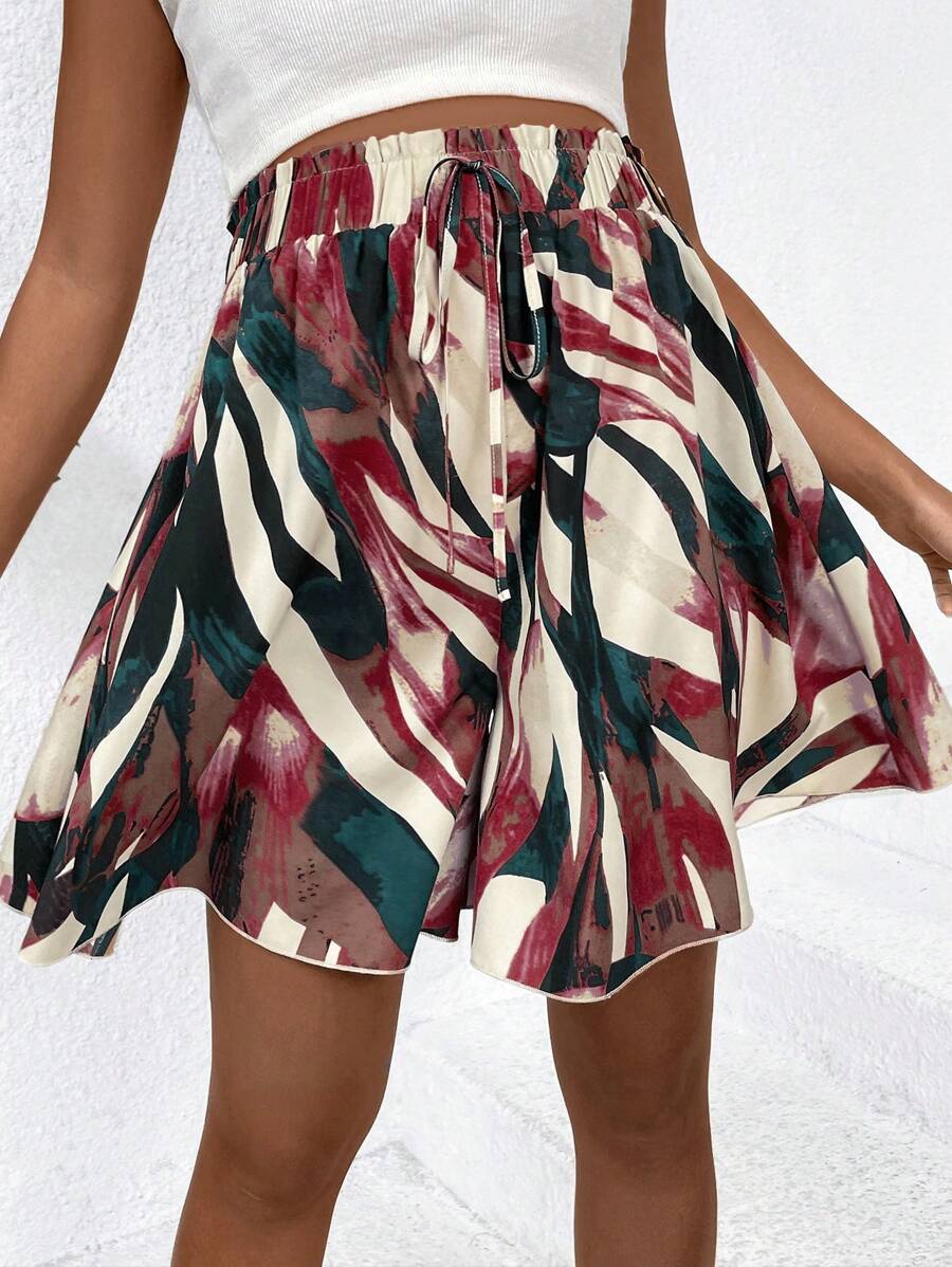 SHEIN 孕妇夏季松紧腰抽绳休闲短裤 - 紅色 - 查看 1