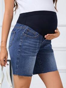 SHEIN Maternity Casual Denim Shorts, Suitable For Summer - Medium Wash - View 5